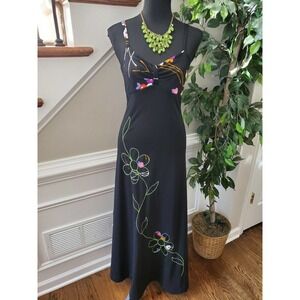 Black Floral Women Polyester Sleeveless Casual Long Adjustable Strapp Maxi Dress